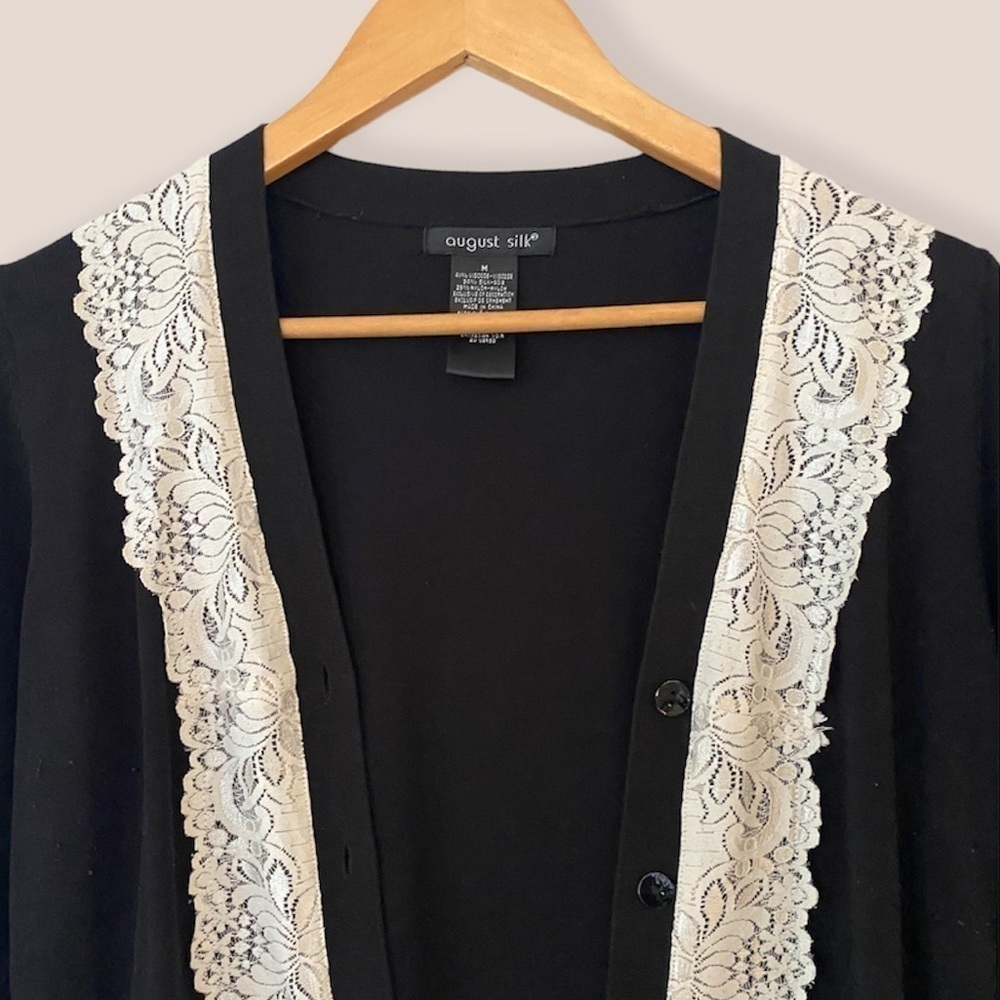 August Silk Black White Lace Cardigan - Picture 3 of 6